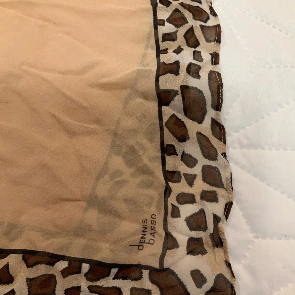 Dennis Basso Tan and Brown Animal Print Scarf